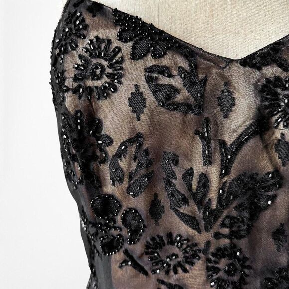 Vintage Brown Black Beaded Side Slit Bodycon Maxi Formal Prom Dress Size L - Picture 7 of 7